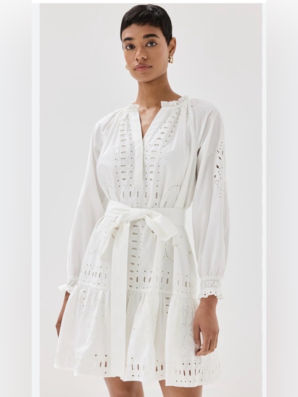 RAILS Saylor Eyelet Long-Sleeve Tie-Waist Cotton Dress
